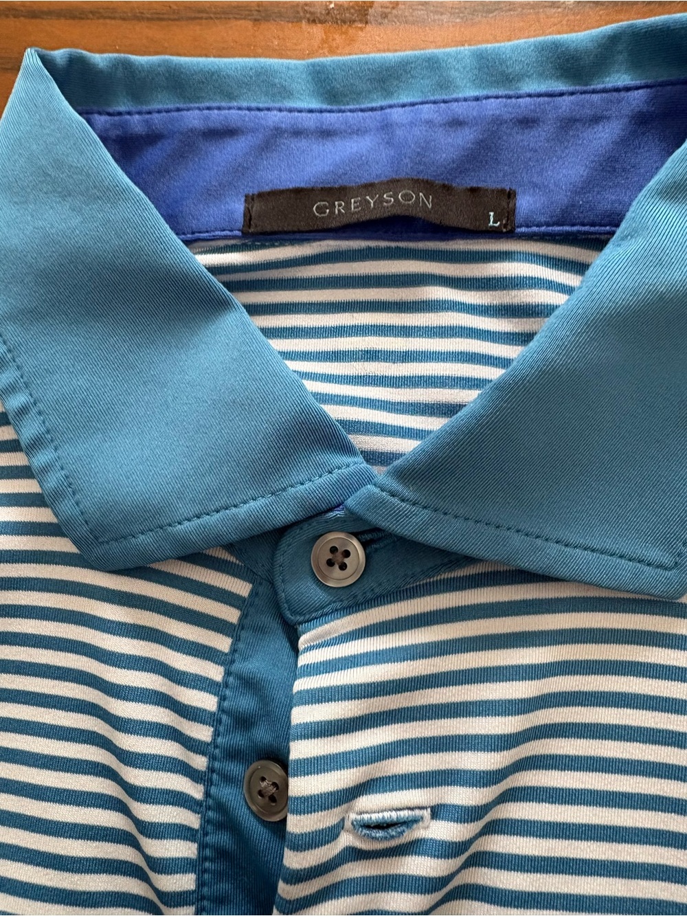 Greyson Teal & White Striped Polo